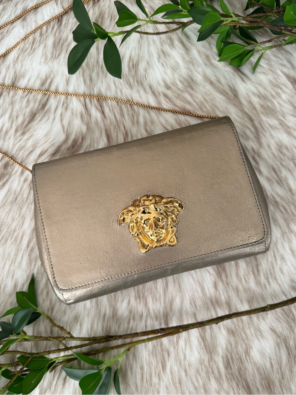 Versace Metallic Gold Leather Crossbody with Gold Medusa
